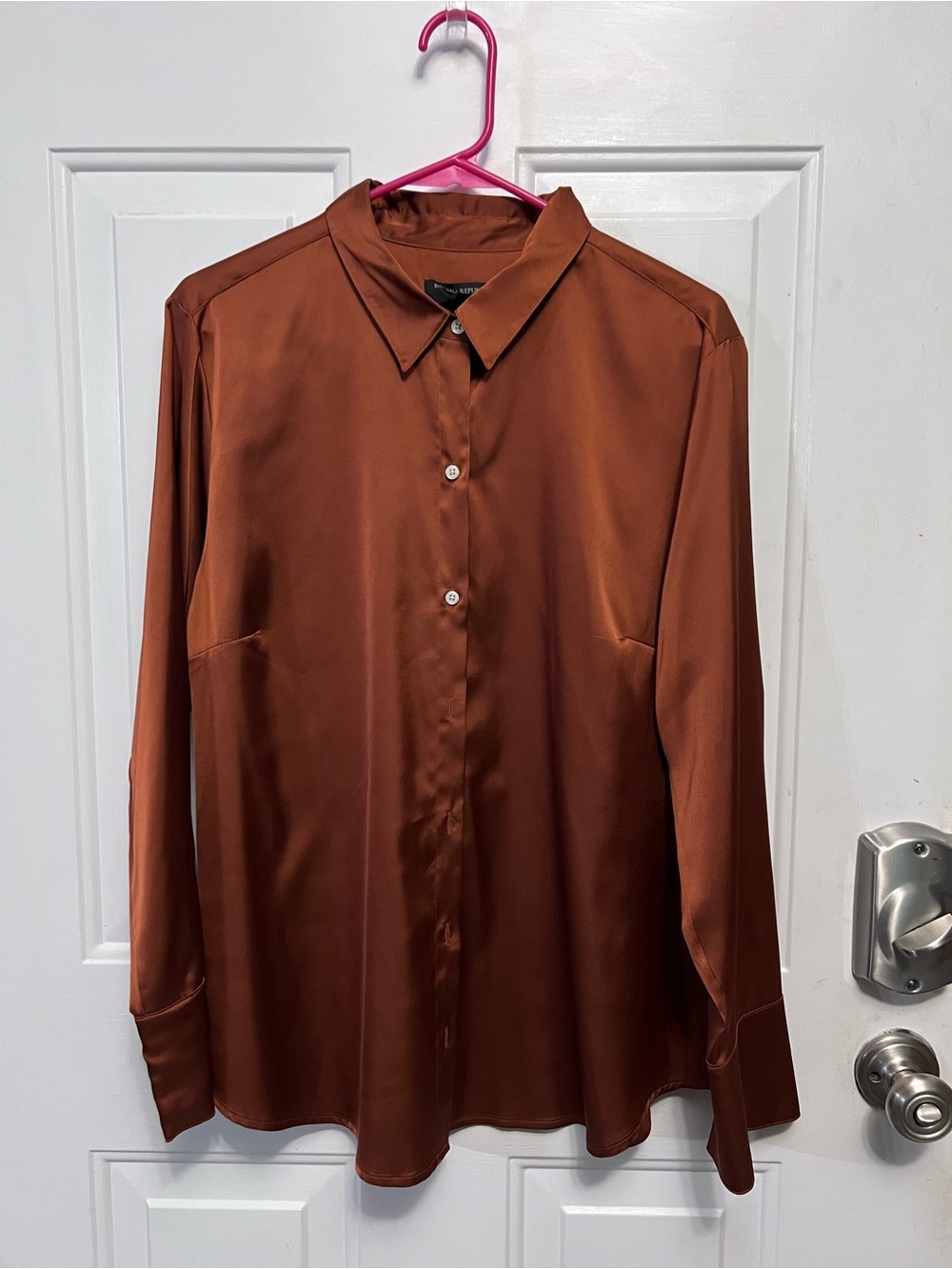 Banana Republic XL Copper Satin Classic Shirt Long Sleeve Button Front Stretch